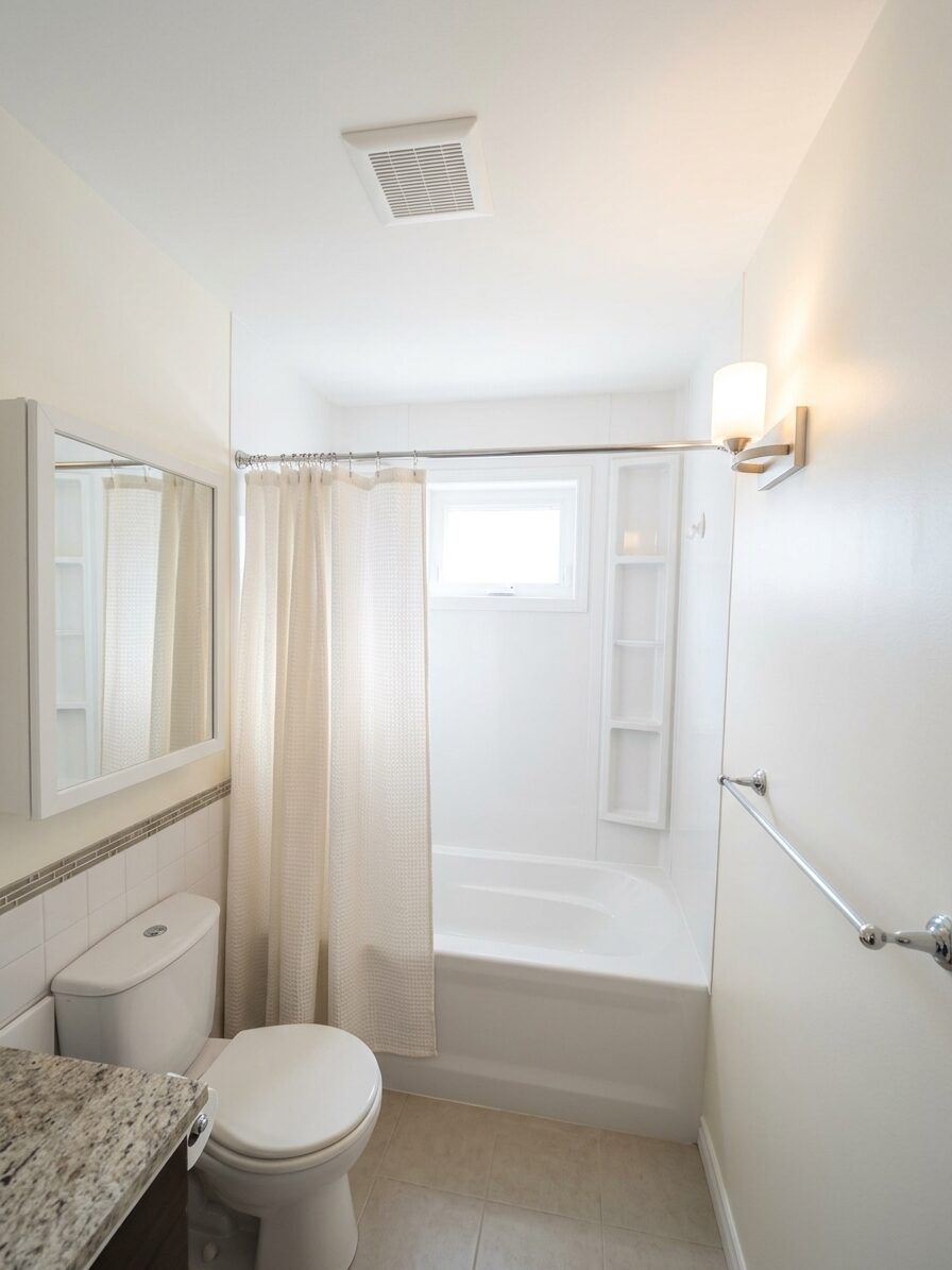 Upstairs bathroom after ProCoat repaint — fresh white